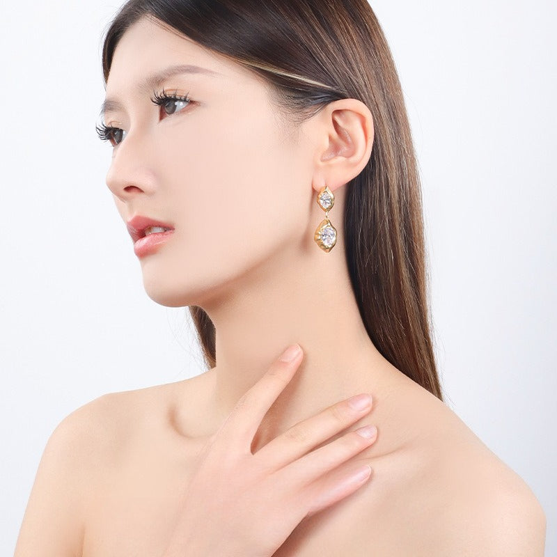 S925 Vintage Geometric Zircon Stud Earrings