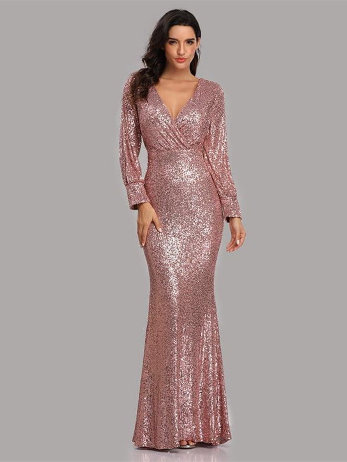 New Elegant Women Chiffon Sequin Fishtail V Neck Sleeveless Tank Formal Long Maxi Dress