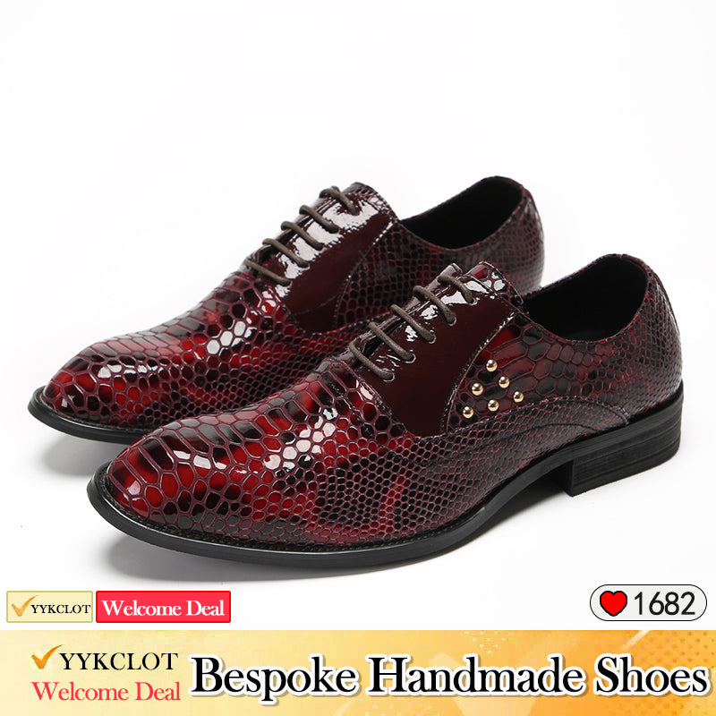 Wine red lace-up men's business dress shoes