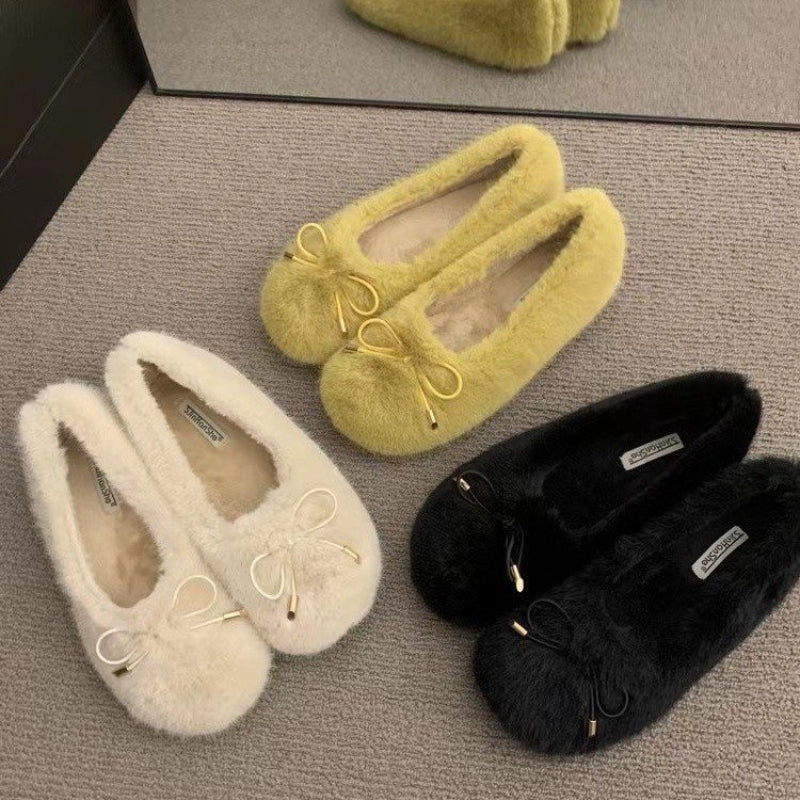 Casual Bow Fleece Flat Loafers