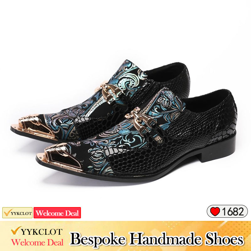 Black embroidered Business leather shoes Wedding men's dress shoes