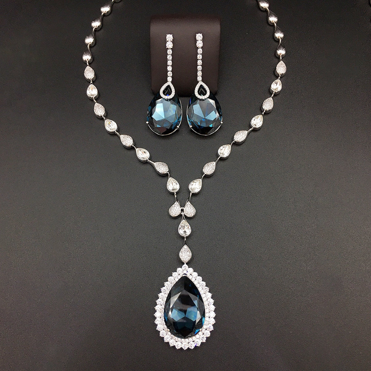 Parure Collier et Boucles d'Oreilles de Luxe en Cristal Autrichien Goutte d'Eau pour Mariage Mariée Soirée