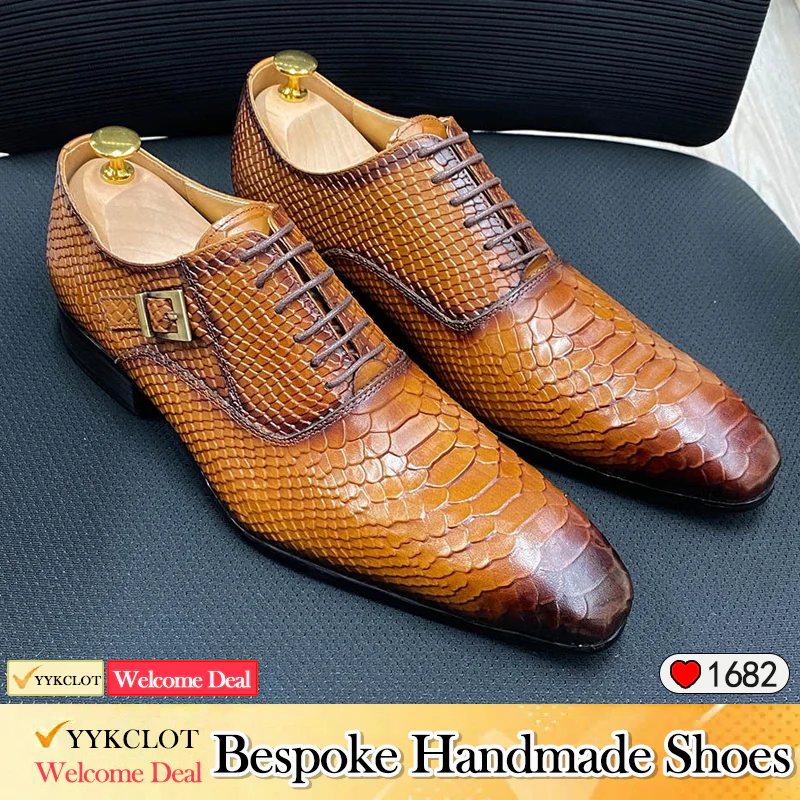 Luxury Men Oxford Shoes Lace up Split Toe Black Brown Men Dress Shoes Suede Patchwork Crocodile prints Leather Shoes Men