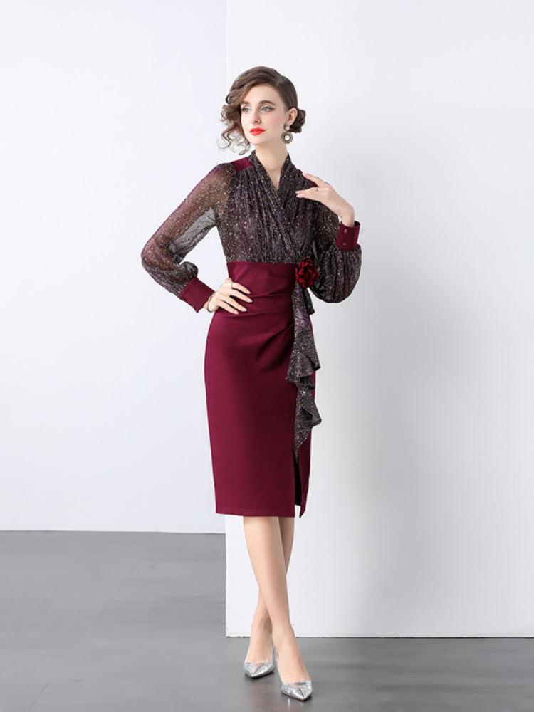 Red elegant retro slim fit dress