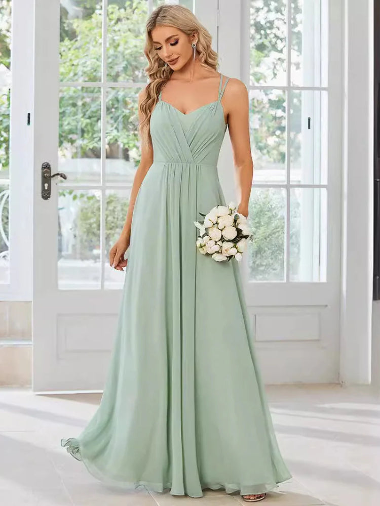 Fashionable and elegant chiffon backless evening gown