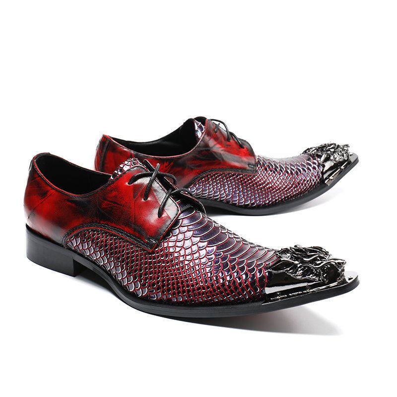 Red high-end metal pointed dress shoes men's personalized dress shoes