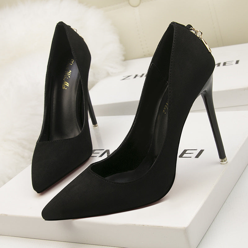 Fashion suede shallow mouth pointed high heels