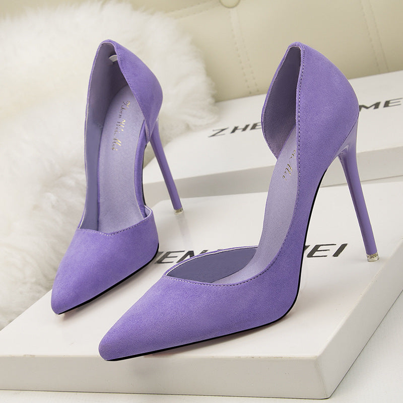 Simple suede hollow pointed high heels