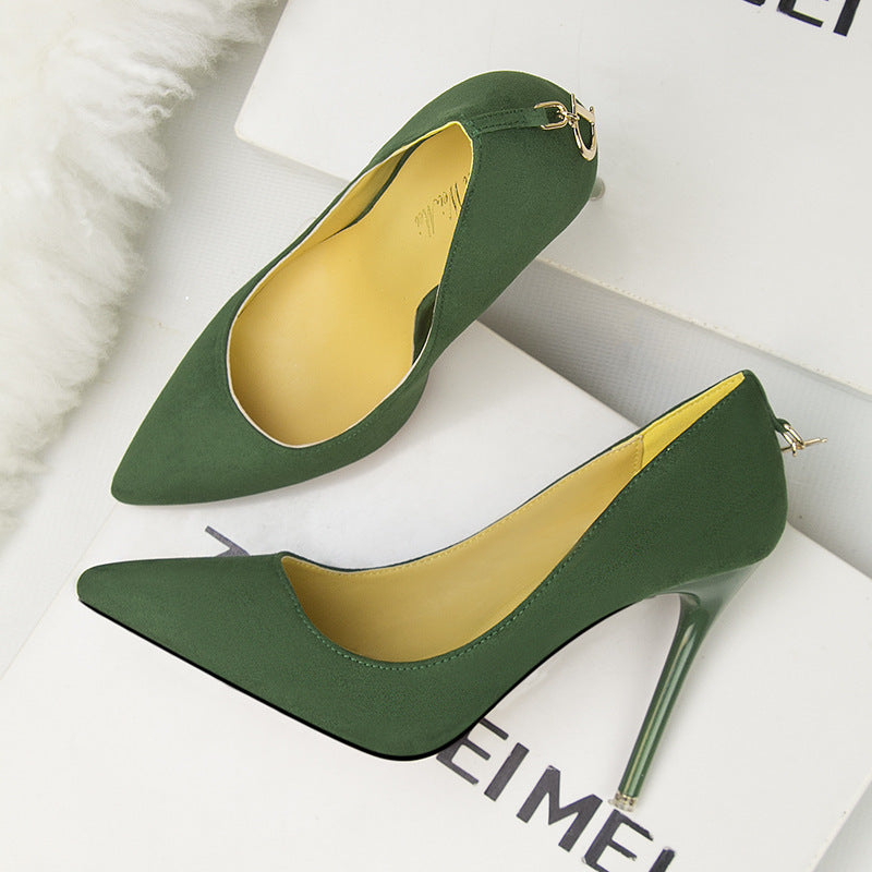 Fashion suede shallow mouth pointed high heels