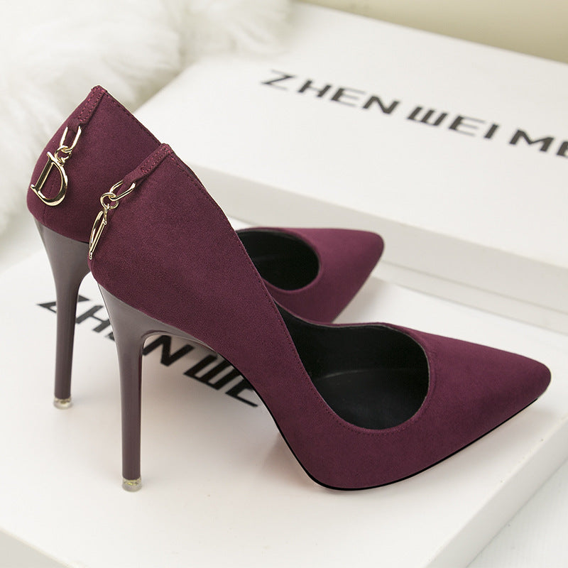 Fashion suede shallow mouth pointed high heels