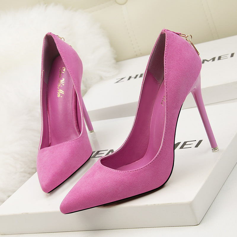 Fashion suede shallow mouth pointed high heels