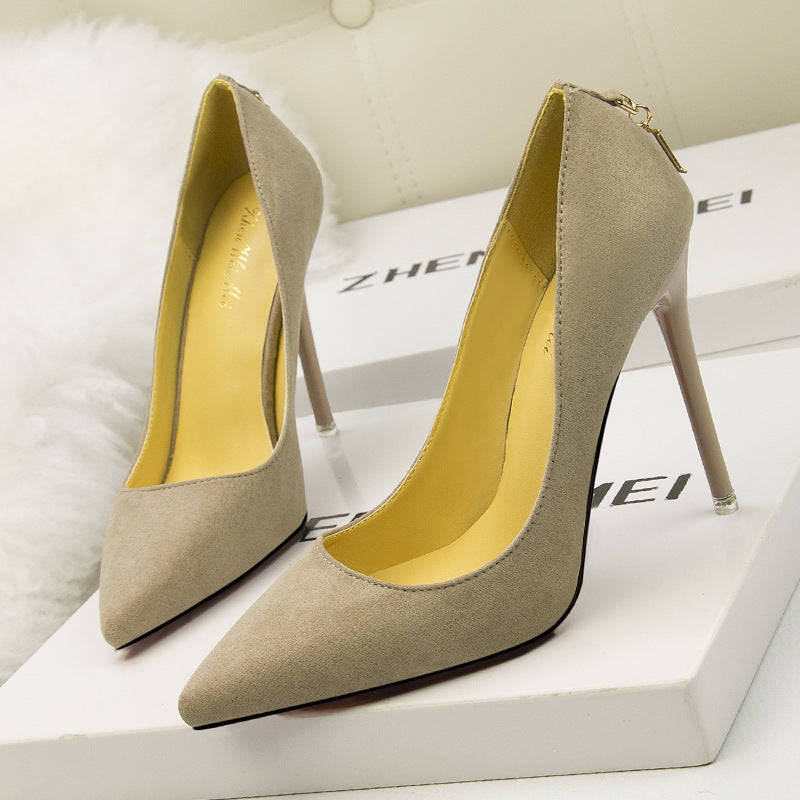 Fashion suede shallow mouth pointed high heels