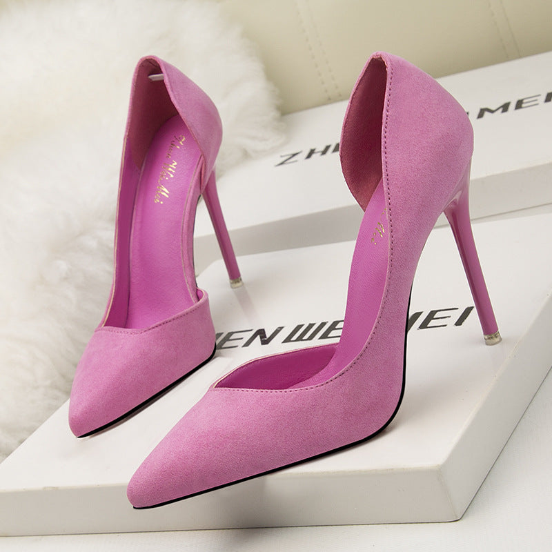 Simple suede hollow pointed high heels