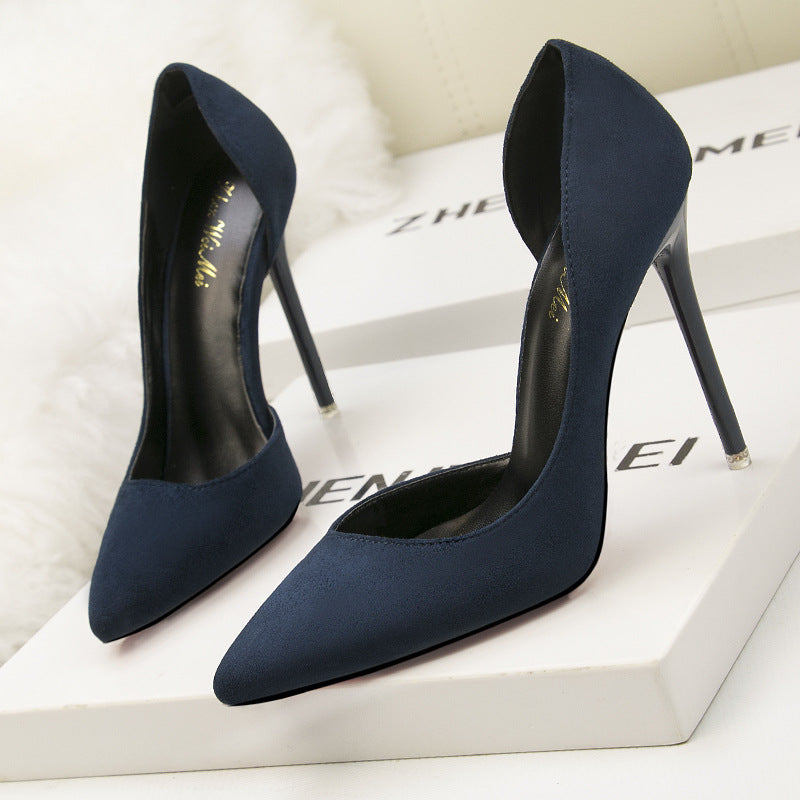 Simple suede hollow pointed high heels