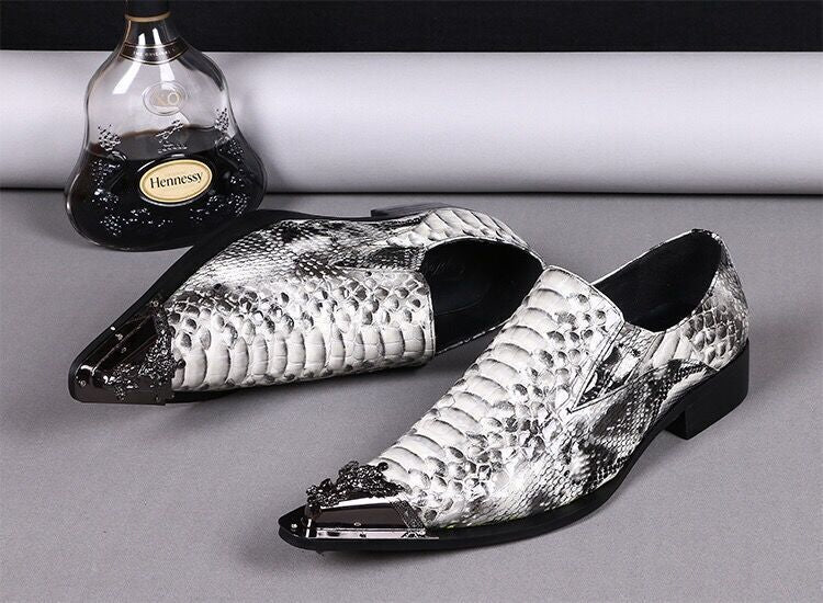 White classic patent leather dress shoes Pointed leather shoes for men