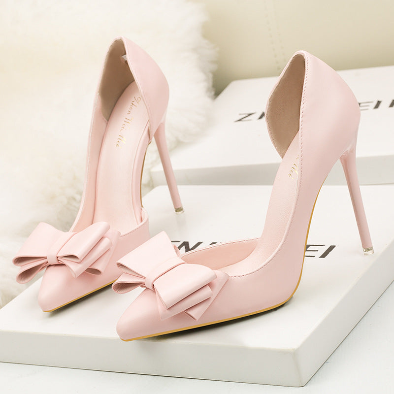 Fashion bow side hollow high heels