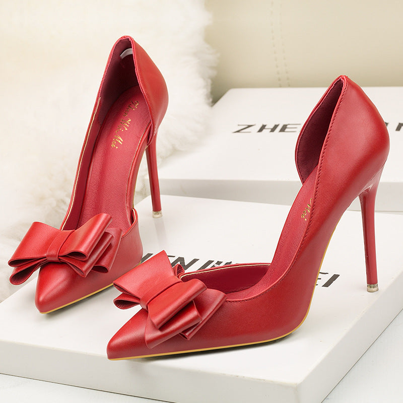 Fashion bow side hollow high heels