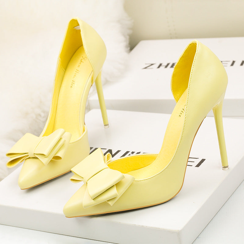 Fashion bow side hollow high heels