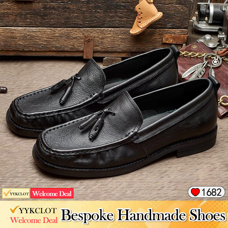 black Leather flat bottom men's leisure business loafers