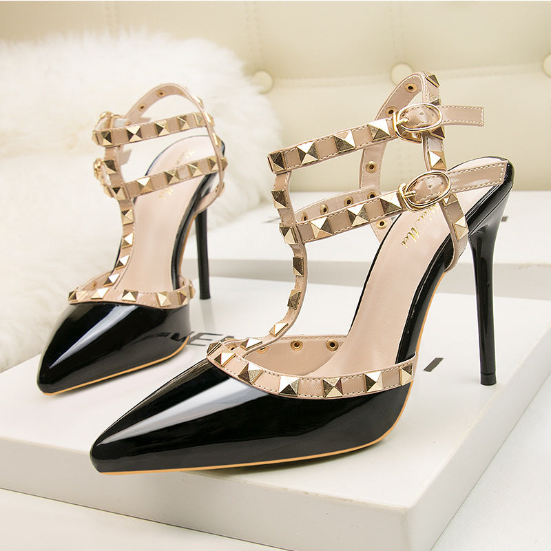 Fashion Rivet Patent Leather High Heels