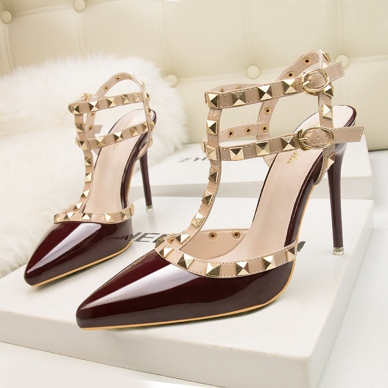 Fashion Rivet Patent Leather High Heels