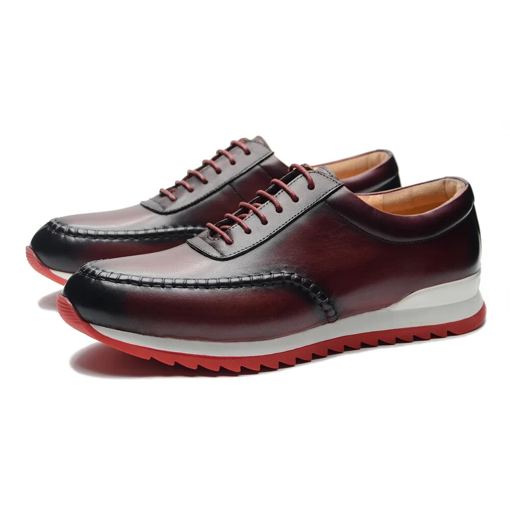 Stylish leather men's sneakers in deep red Business casual shoes