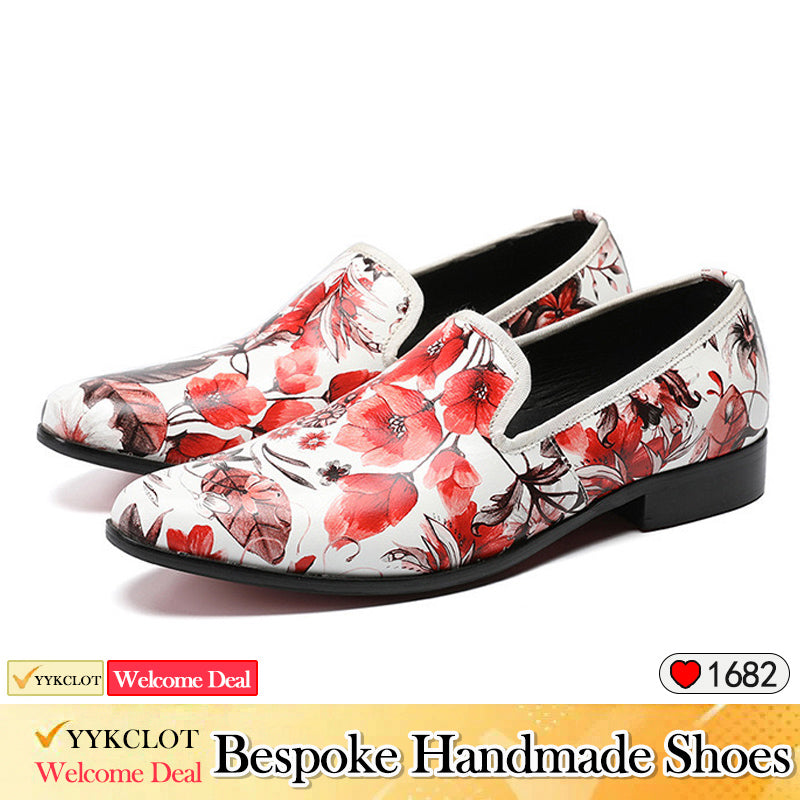 Printed Yuantong leather flowers men's dress shoes loafers