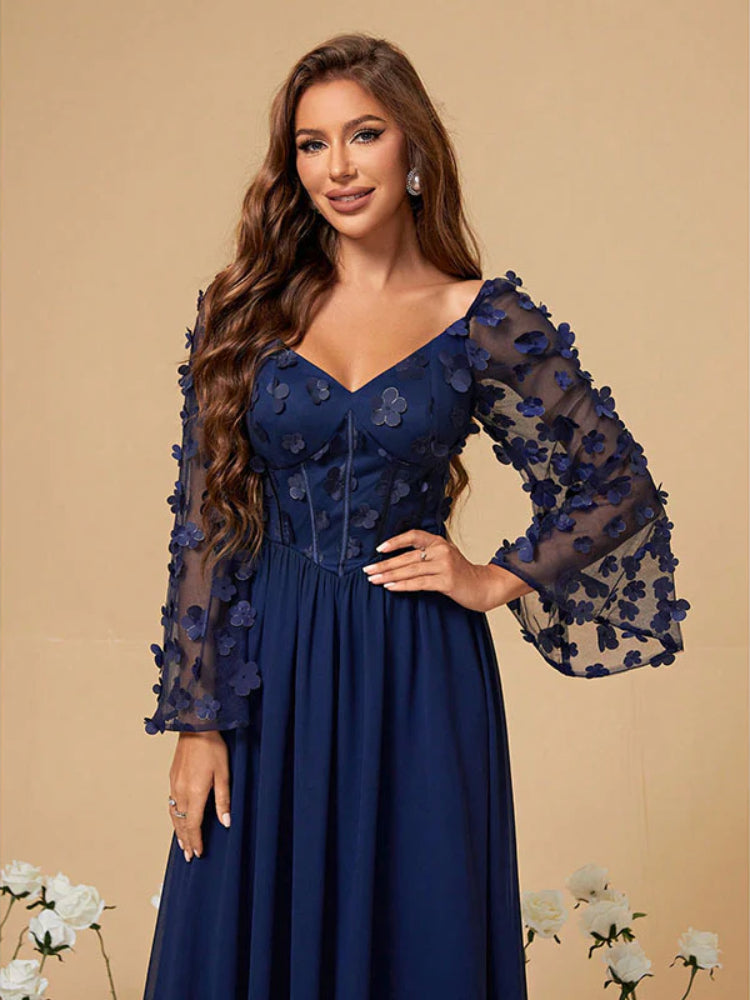 Fashion plus size chiffon embroidered lace sleeve dress