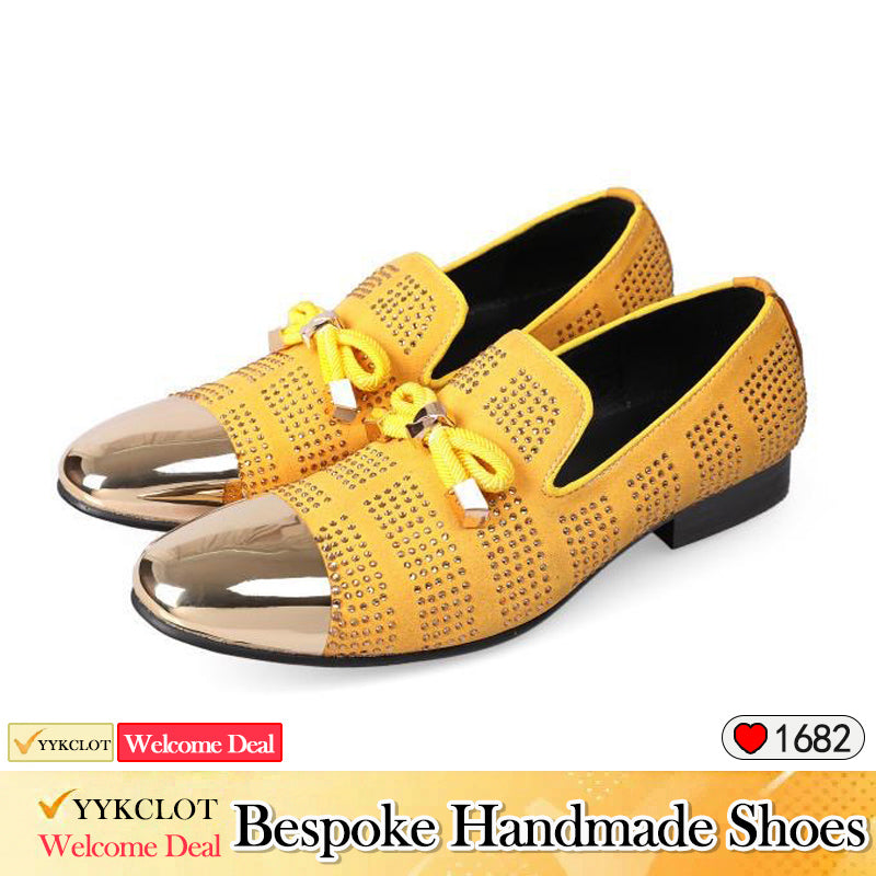 Yellow bow round head flat bottom men's dressl shoes loafers