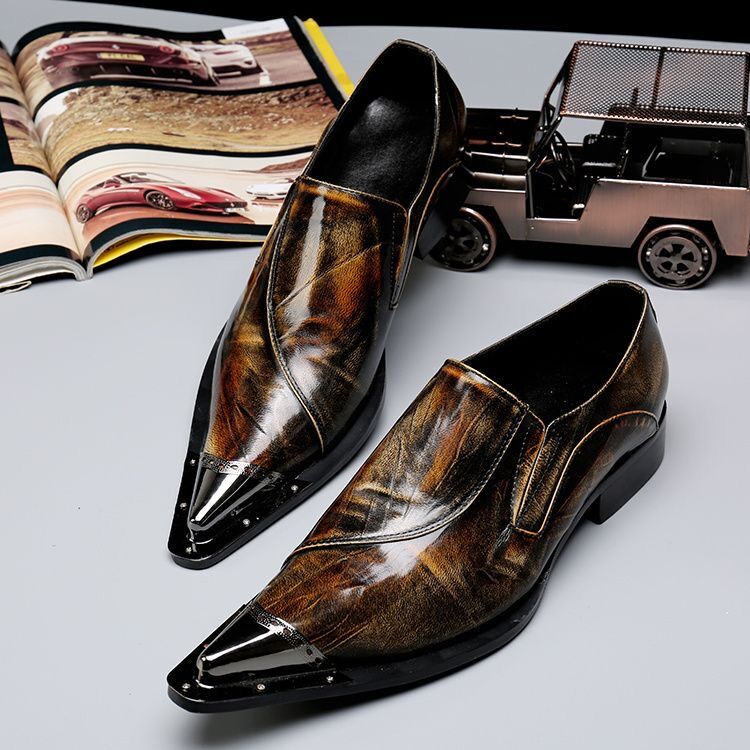 Dark red hand-polished leather dress shoes Men's dress party shoes