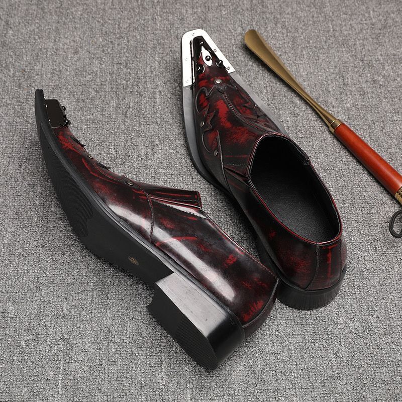 Dark red hand-polished leather dress shoes Men's dress party shoes