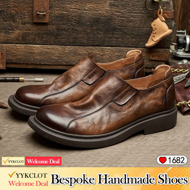 Brown genuine leather business casual shoes