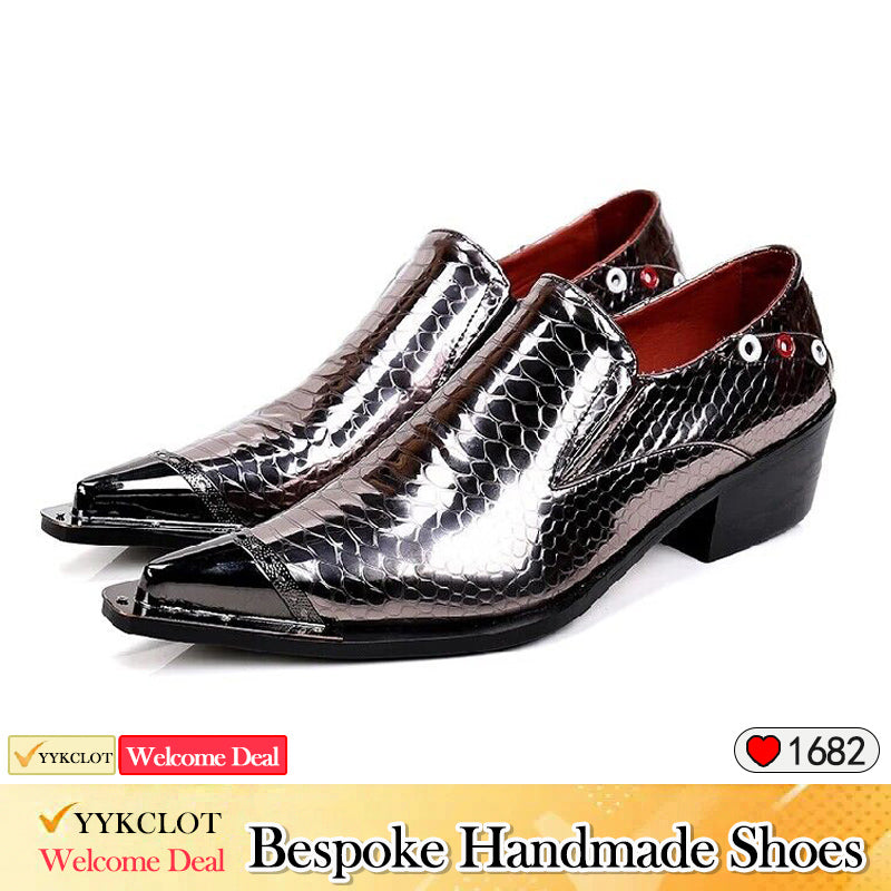 Silver pointed high-heeled dress shoes men's fashion dress shoes