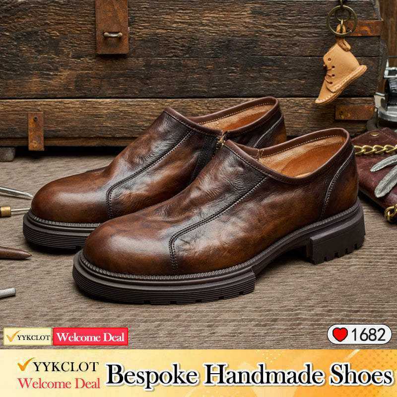 Brown genuine leather business casual shoes