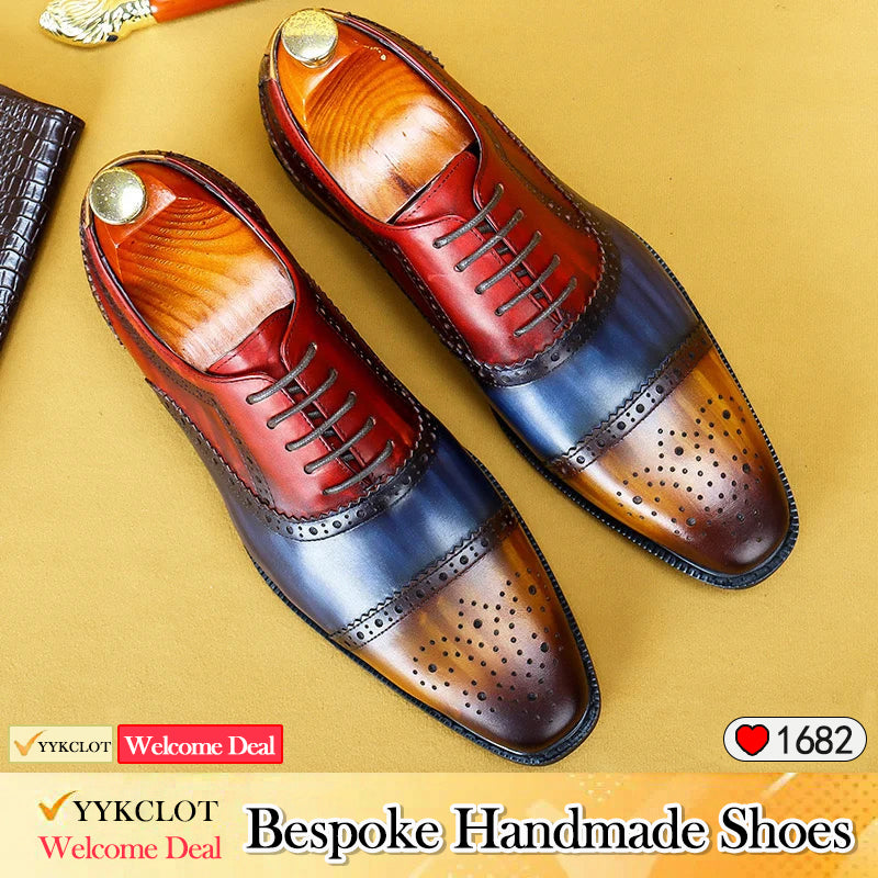 Colorful stylish leather pointed dress shoes men's brogues