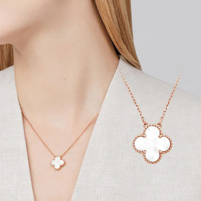Black and white four-leaf clover necklace