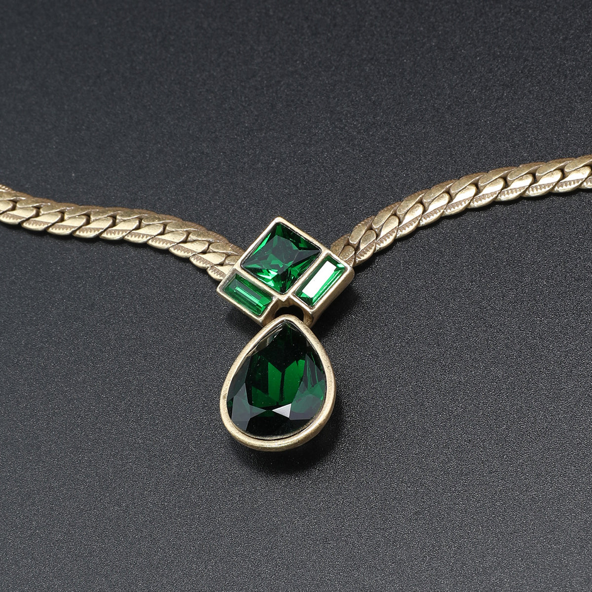 Vintage Emerald Snake Bone Necklace