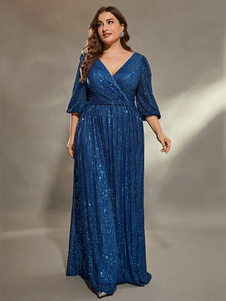 Fashion plus size temperament V-neck elegant dress