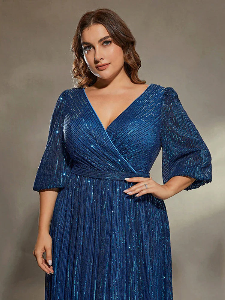 Fashion plus size temperament V-neck elegant dress