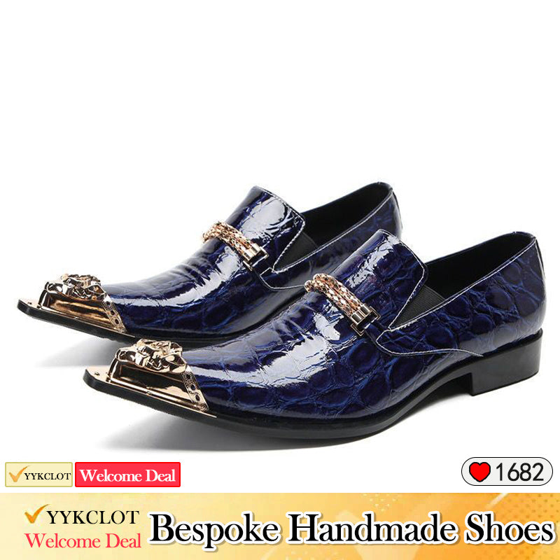 Blue patent leather metal buckle business dress shoes