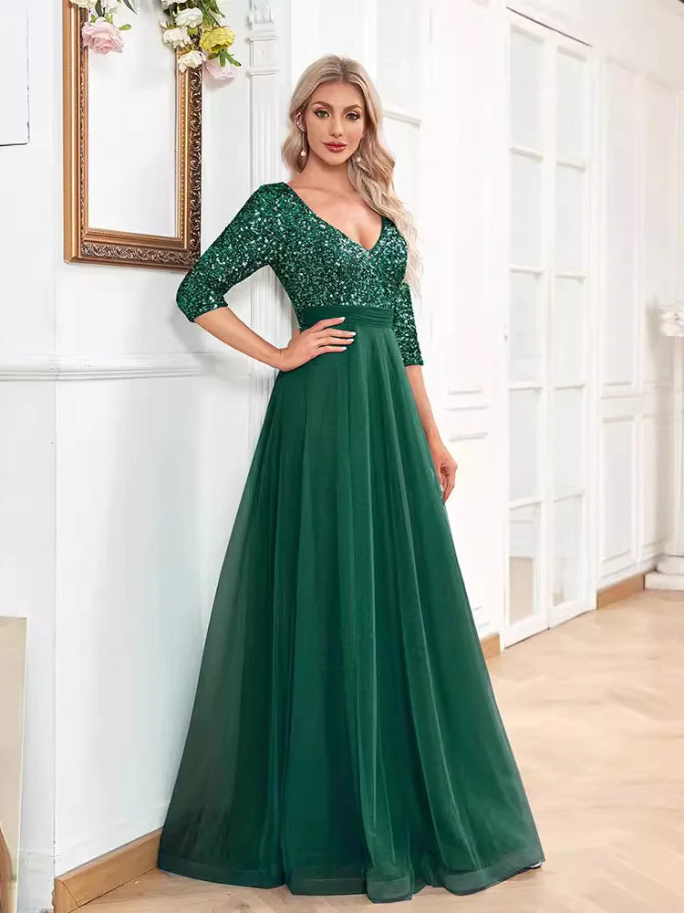 Fashion V-neck sequin dance evening gown