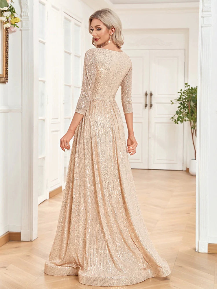 Fashion sequined V-neck elegant dress