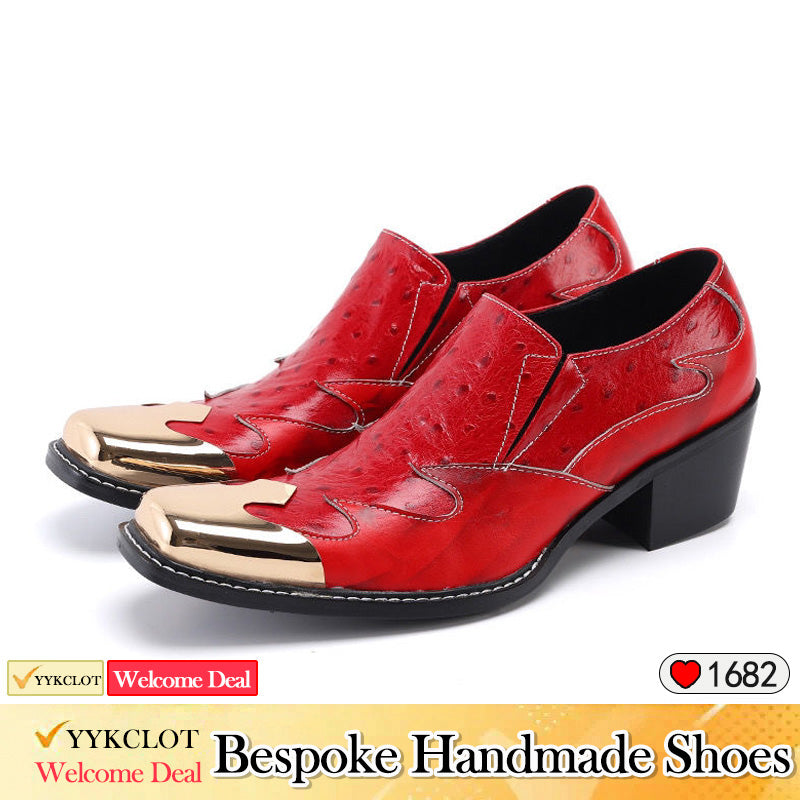 Red square-headed high-heeled men's dress shoes