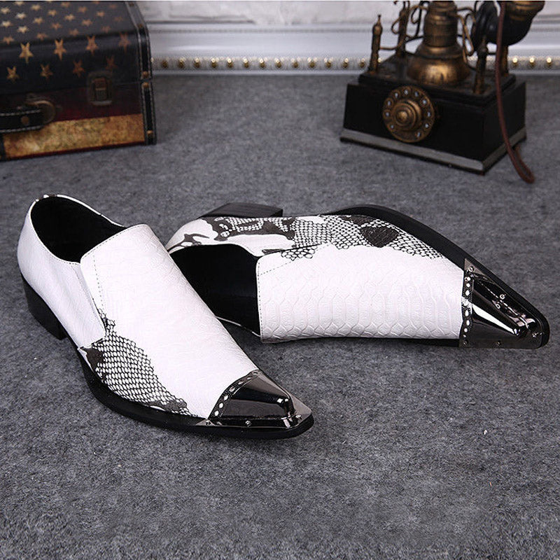 White printed pointed dress shoes Men's business dress shoes