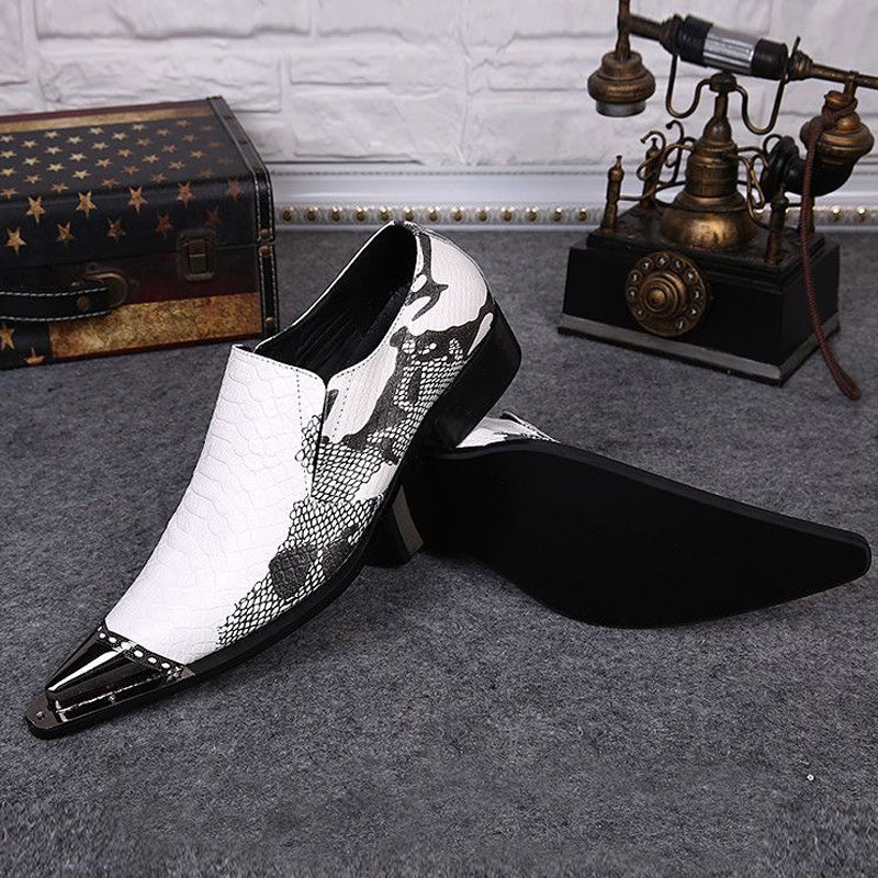 White printed pointed dress shoes Men's business dress shoes