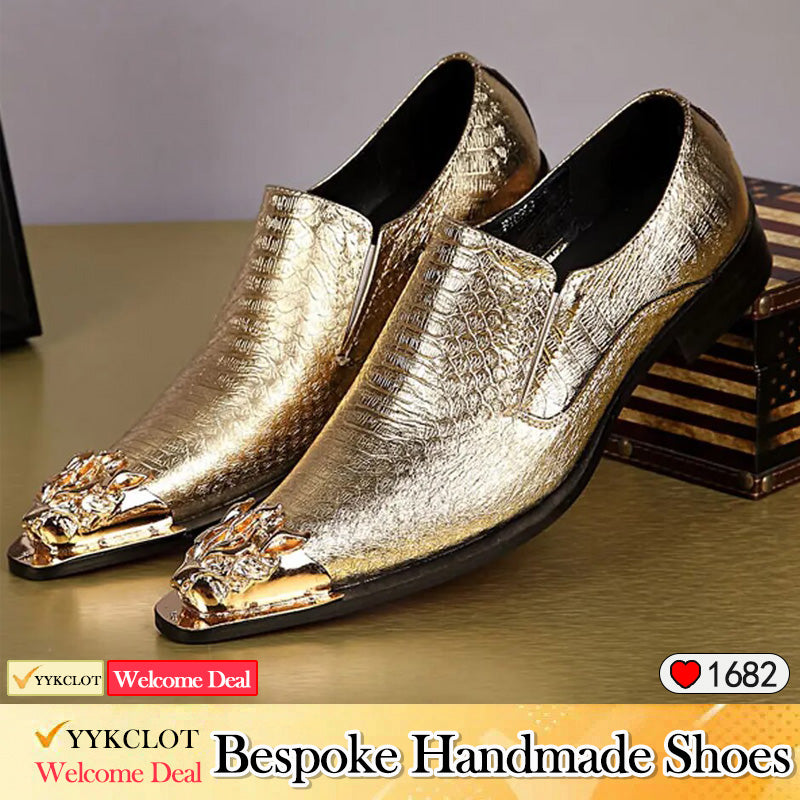 Gold snake-print pointed dress shoes Men's fashion dress shoes