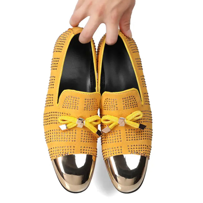 Yellow bow round head flat bottom men's dressl shoes loafers