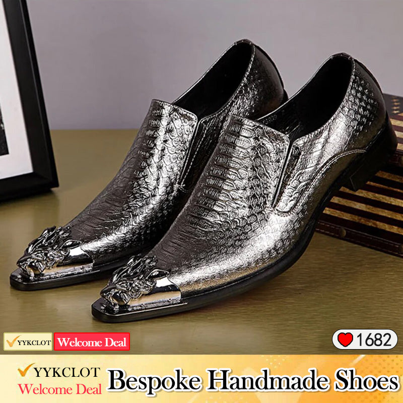 Gold snake-print pointed dress shoes Men's fashion dress shoes