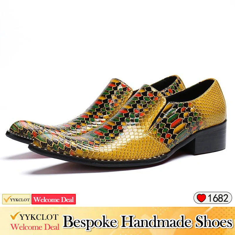 Gold fashion snake-print pointed party shoes Men's PROM shoes Brogues