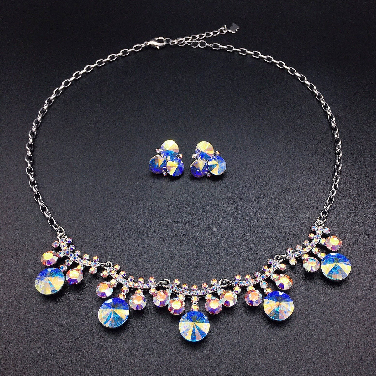 Luxury Aquamarine Blue Teardrop Crystal Necklace – Elegant Evening Jewelry